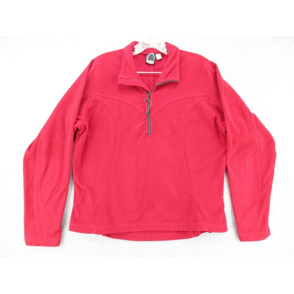 Sierra Designs Sweater Womens Large Red Long Sleeve 1/4 Zip Pullover Fleece